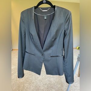 White House Black Market black and white blazer jacket with leather trim